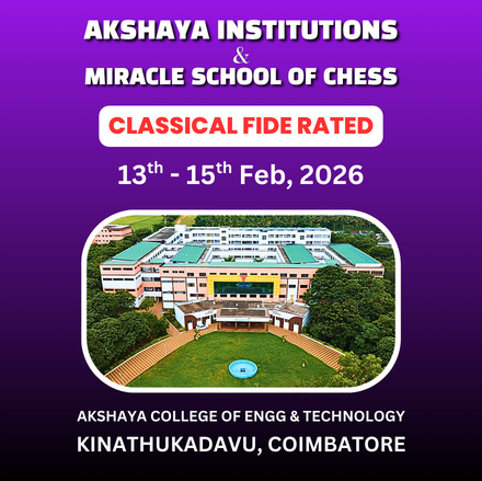 ⭐AKSHAYA INSTITUTIONS & MIRACLE SCHOOL OF CHESS⭐ 4th INTERNATIONAL FIDE RATING BELOW 1800 CHESS TOURNAMENT 2026